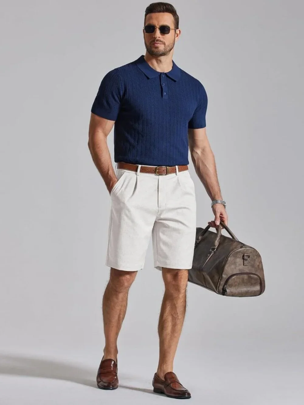 Stylish Men's Casual Pleated Linen Dress Shorts - 9